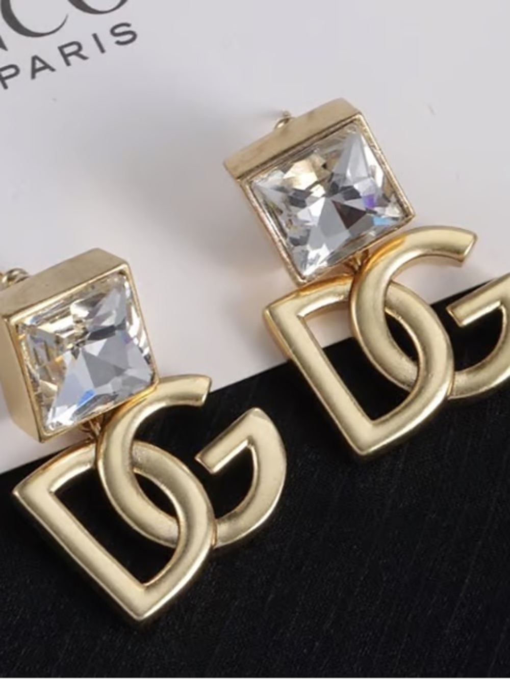Gold-tone DG Logo Crystal Drop Earrings